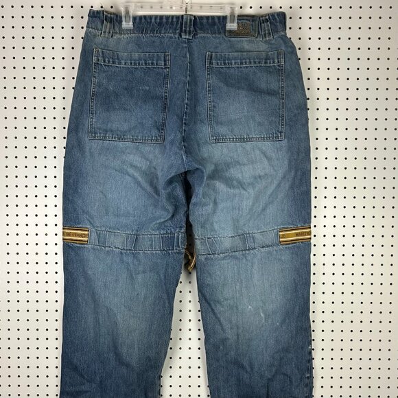 Girbuad Baggy Shuttle Tape Jeans 40x34 RARE Hip Hop 90s Blue Gold Tupac Distress - Picture 5 of 9
